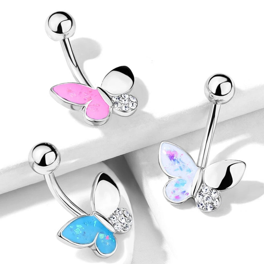 316L Surgical Steel 316L Surgical Steel Butterfly With Opal Glitter...