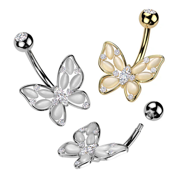 316L Surgical Steel 316L Surgical Steel Cat's Eye Butterfly Belly...