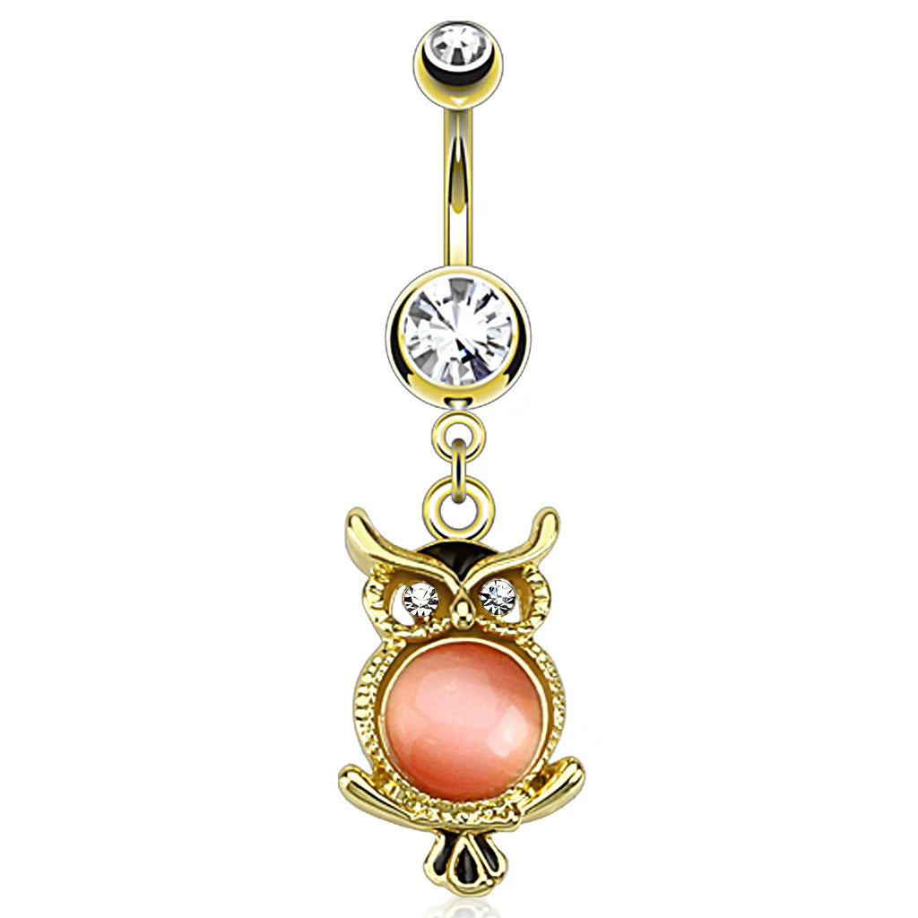 316L Surgical Steel 316L Surgical Steel Cat's Eye Gemmed Owl Dangle...