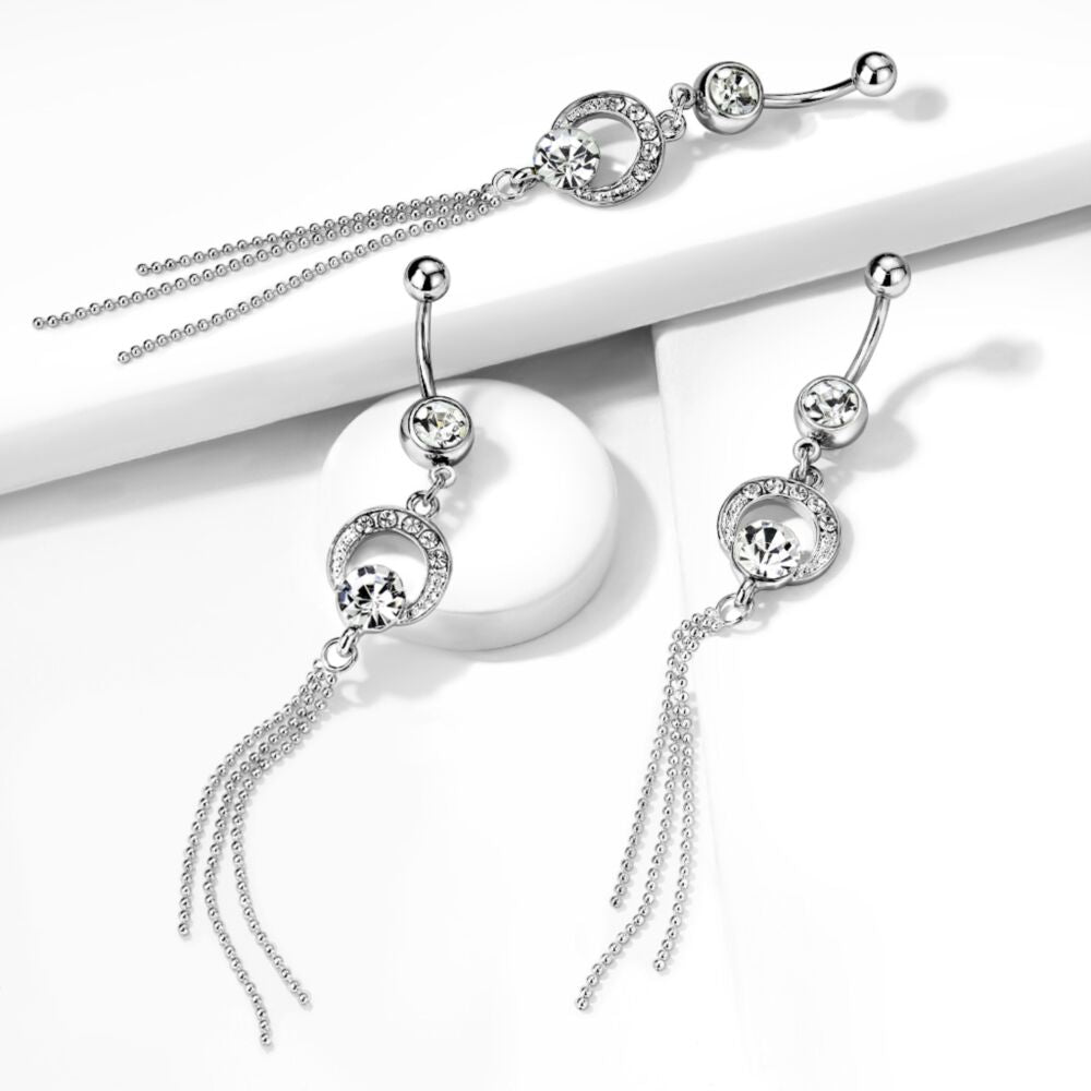 316L Surgical Steel 316L Surgical Steel Circle Gem 3 Chain Dangle Belly...