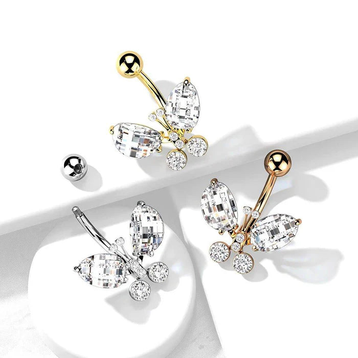 316L Surgical Steel 316L Surgical Steel Clear Faceted Crystal Butterfly...