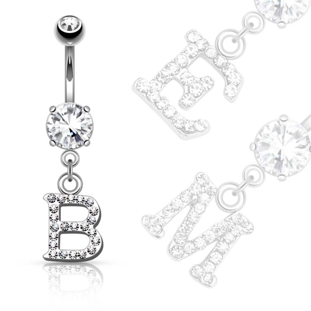 316L Surgical Steel 316L Surgical Steel Clear Gem Paved Initial Dangle...
