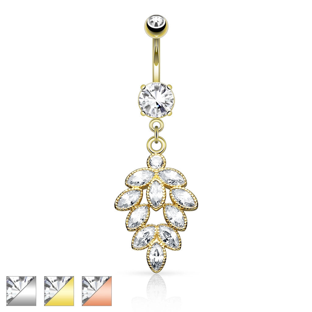 316L Surgical Steel 316L Surgical Steel Cluster CZ Grape Dangle Belly...