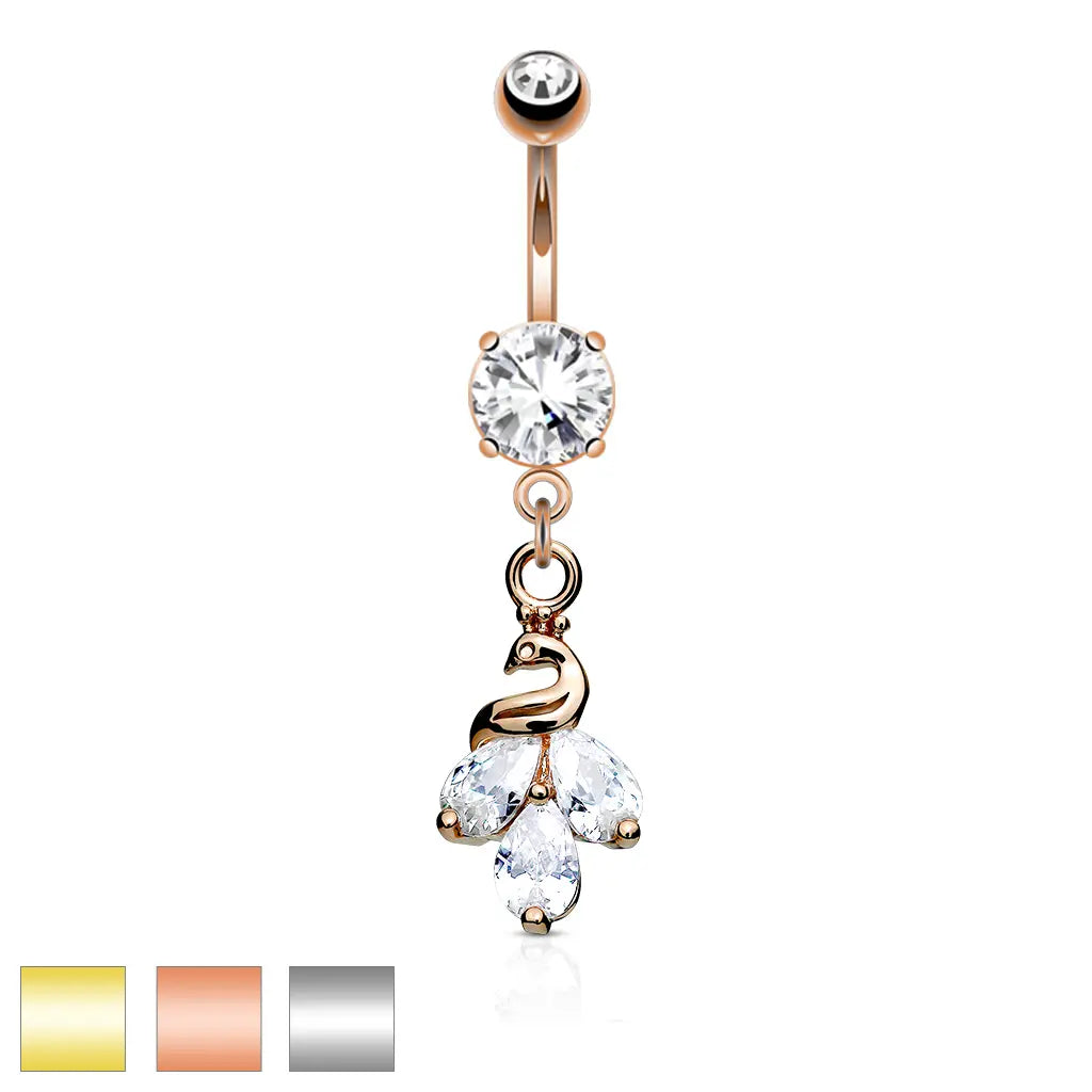 316L Surgical Steel 316L Surgical Steel Cluster CZ Peacock Dangle and...