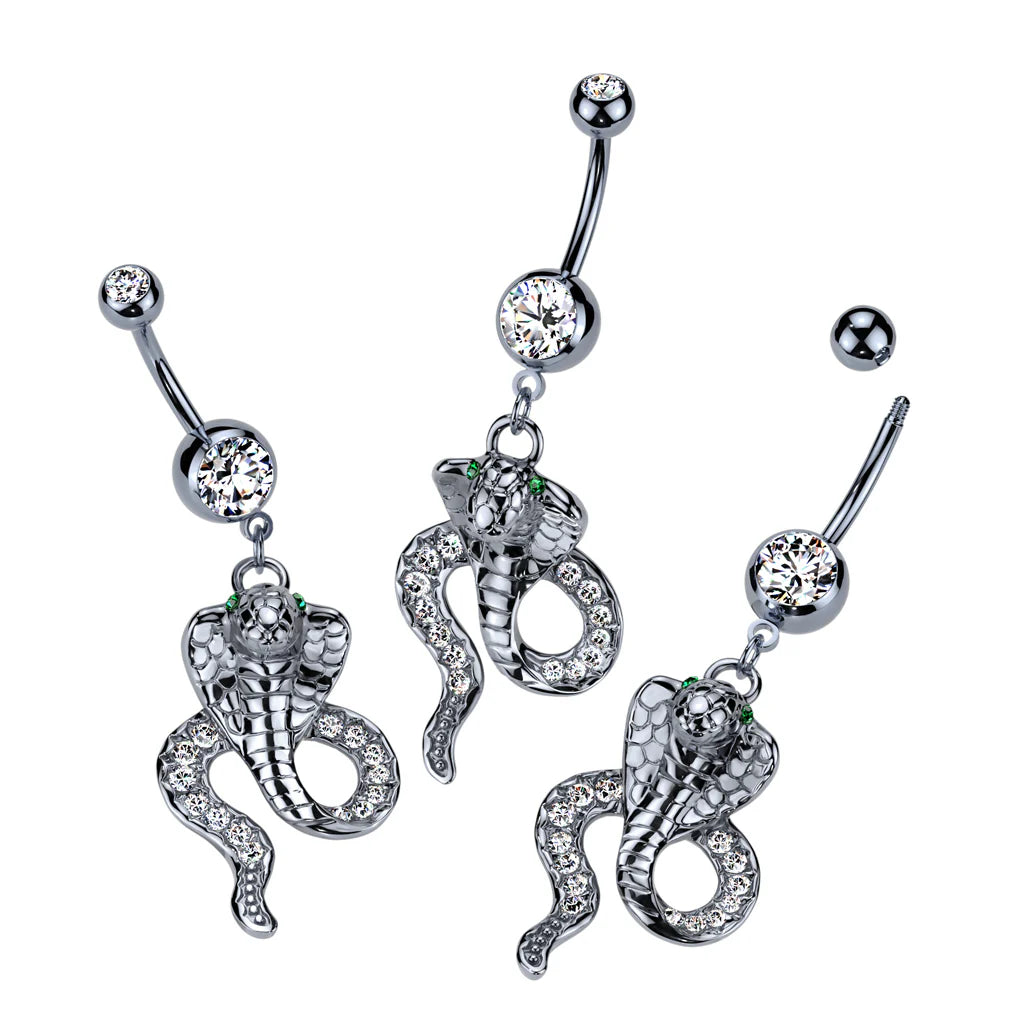 316L Surgical Steel 316L Surgical Steel Cobra Hematite With Green CZ...