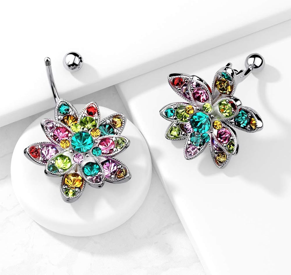 316L Surgical Steel 316L Surgical Steel Colorful Crystals Paved Large...
