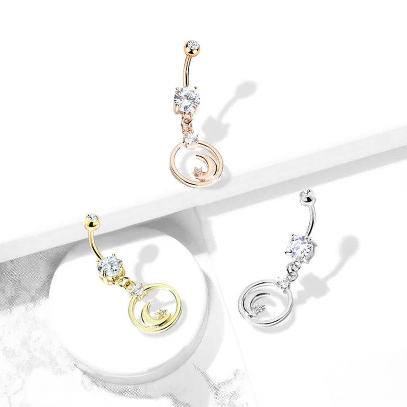 316L Surgical Steel 316L Surgical Steel Crescent Moon and CZ Star...