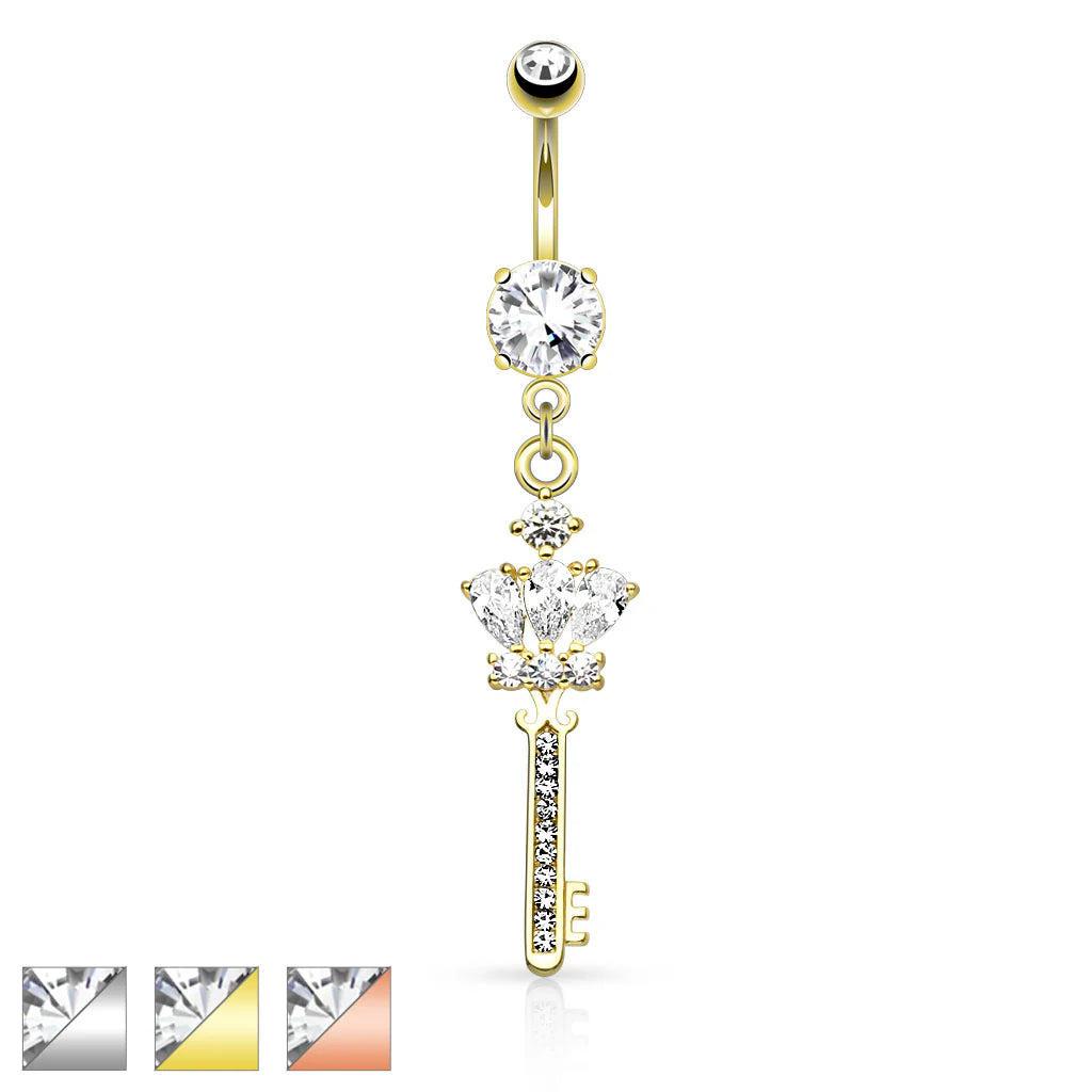 316L Surgical Steel 316L Surgical Steel Crown CZ Key With Paved Gem...