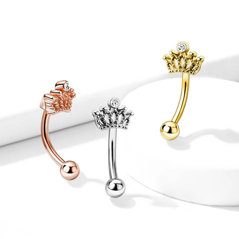 316L Surgical Steel 316L Surgical Steel Crown With Crystal Curved...