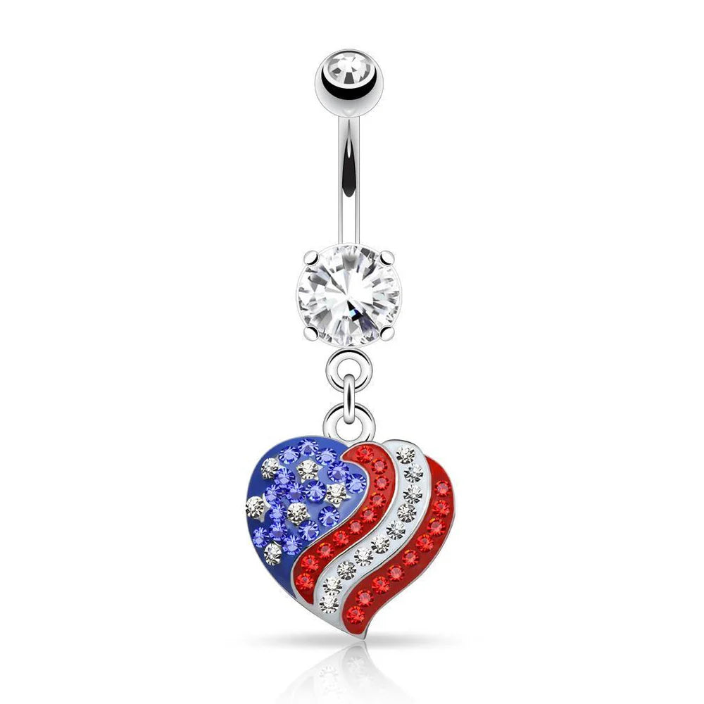 316L Surgical Steel 316L Surgical Steel Crystal Paved American Flag...