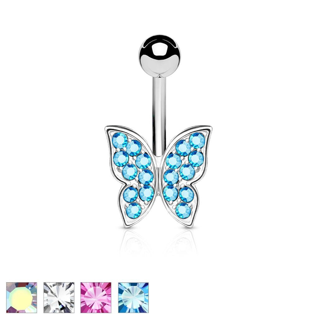 316L Surgical Steel 316L Surgical Steel Crystal Paved Butterfly Belly...