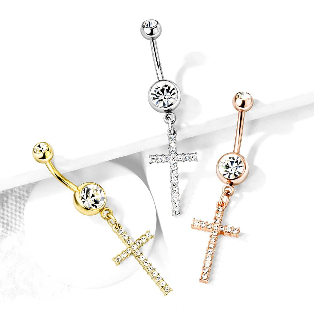 316L Surgical Steel 316L Surgical Steel Crystal Paved Cross Dangle...