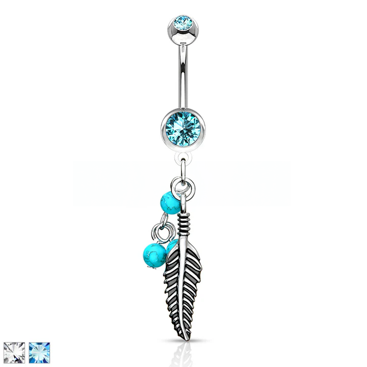 316L Surgical Steel 316L Surgical Steel Feather Dangle With Blue...