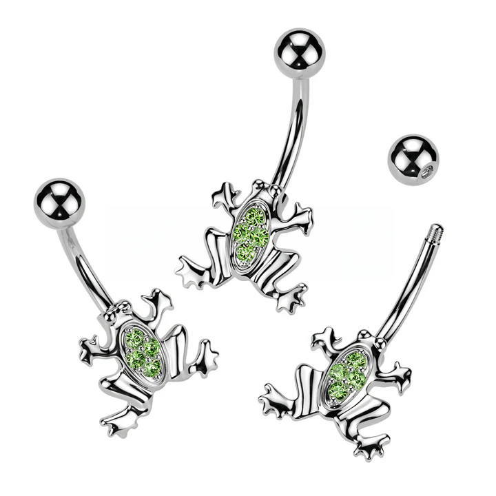 316L Surgical Steel 316L Surgical Steel Gemmed Frog Belly Button Ring