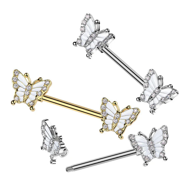 316L Surgical Steel 316L Surgical Steel Nipple Barbell With Pave CZ...