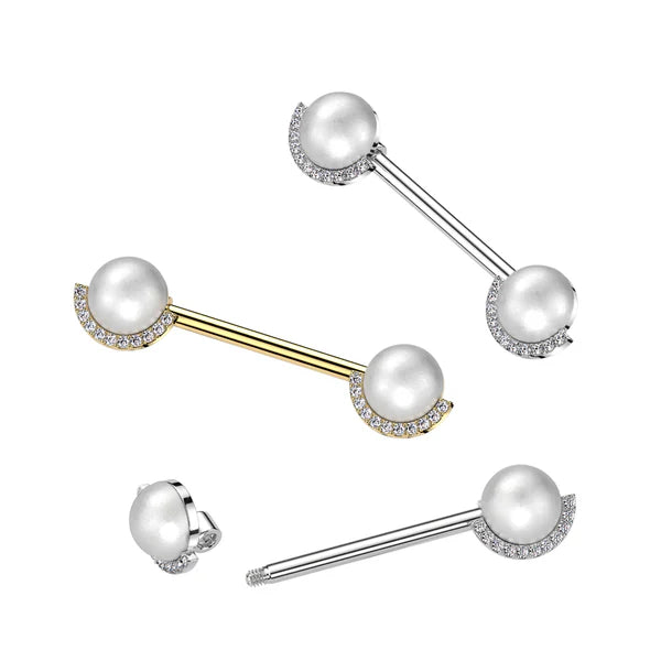 316L Surgical Steel 316L Surgical Steel Nipple Barbell With Pearl and...