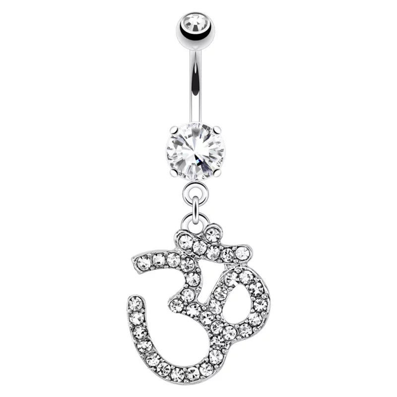 316L Surgical Steel 316L Surgical Steel Om Symbol Paved Gem Dangle...