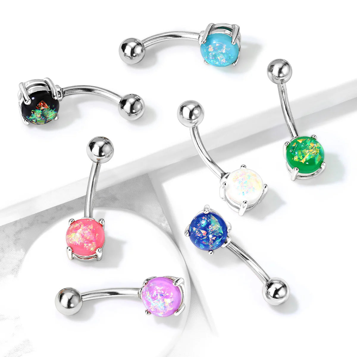 316L Surgical Steel 316L Surgical Steel Opal Glitter Prong Set Belly...