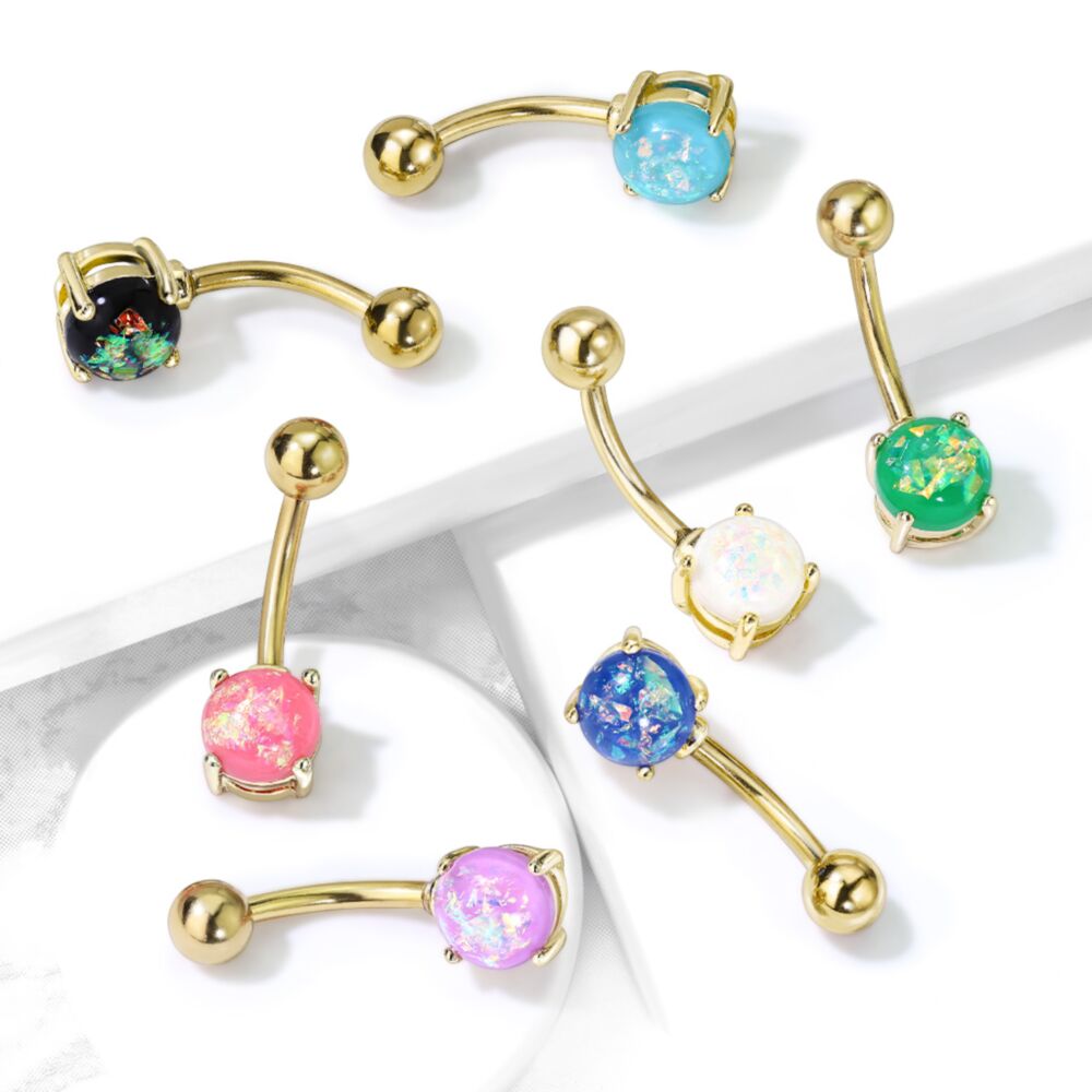 316L Surgical Steel 316L Surgical Steel Opal Glitter Prong Set Gold IP...