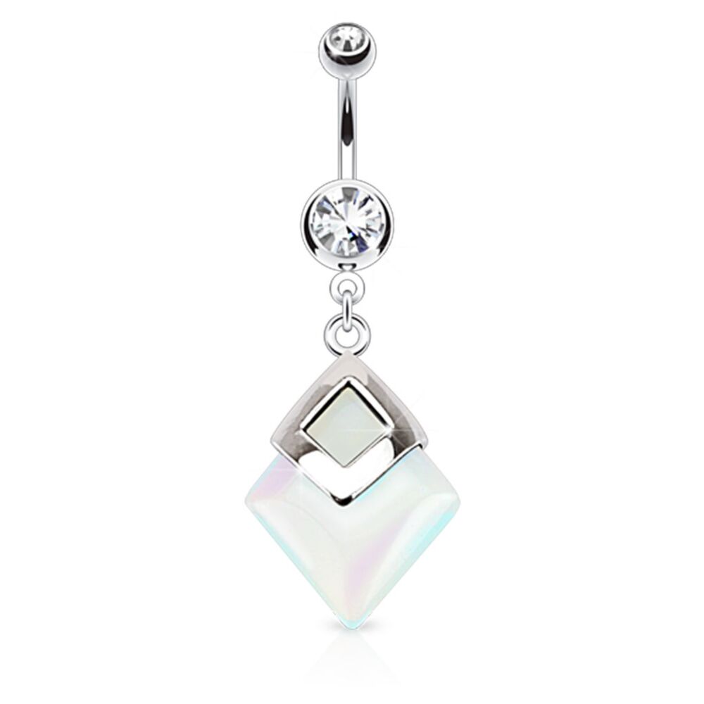 316L Surgical Steel 316L Surgical Steel Opalite Diamond Shaped Semi...