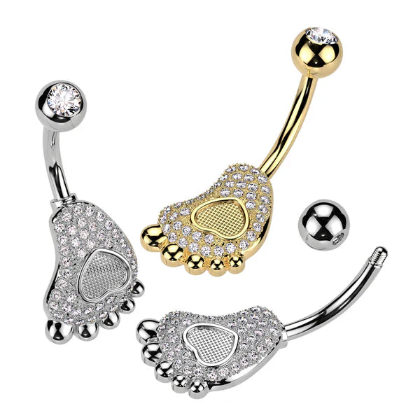316L Surgical Steel 316L Surgical Steel Pave CZ Baby Foot With Heart...