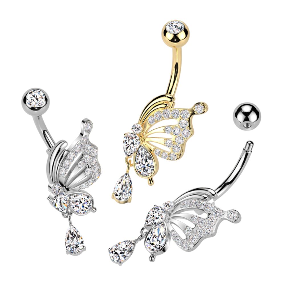 316L Surgical Steel 316L Surgical Steel Pave CZ Butterfly Wing With...