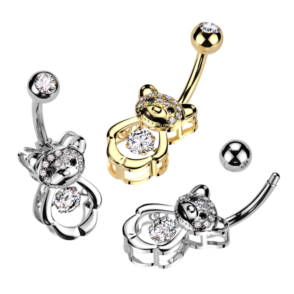 316L Surgical Steel 316L Surgical Steel Pave CZ Hollow Bear With Round...