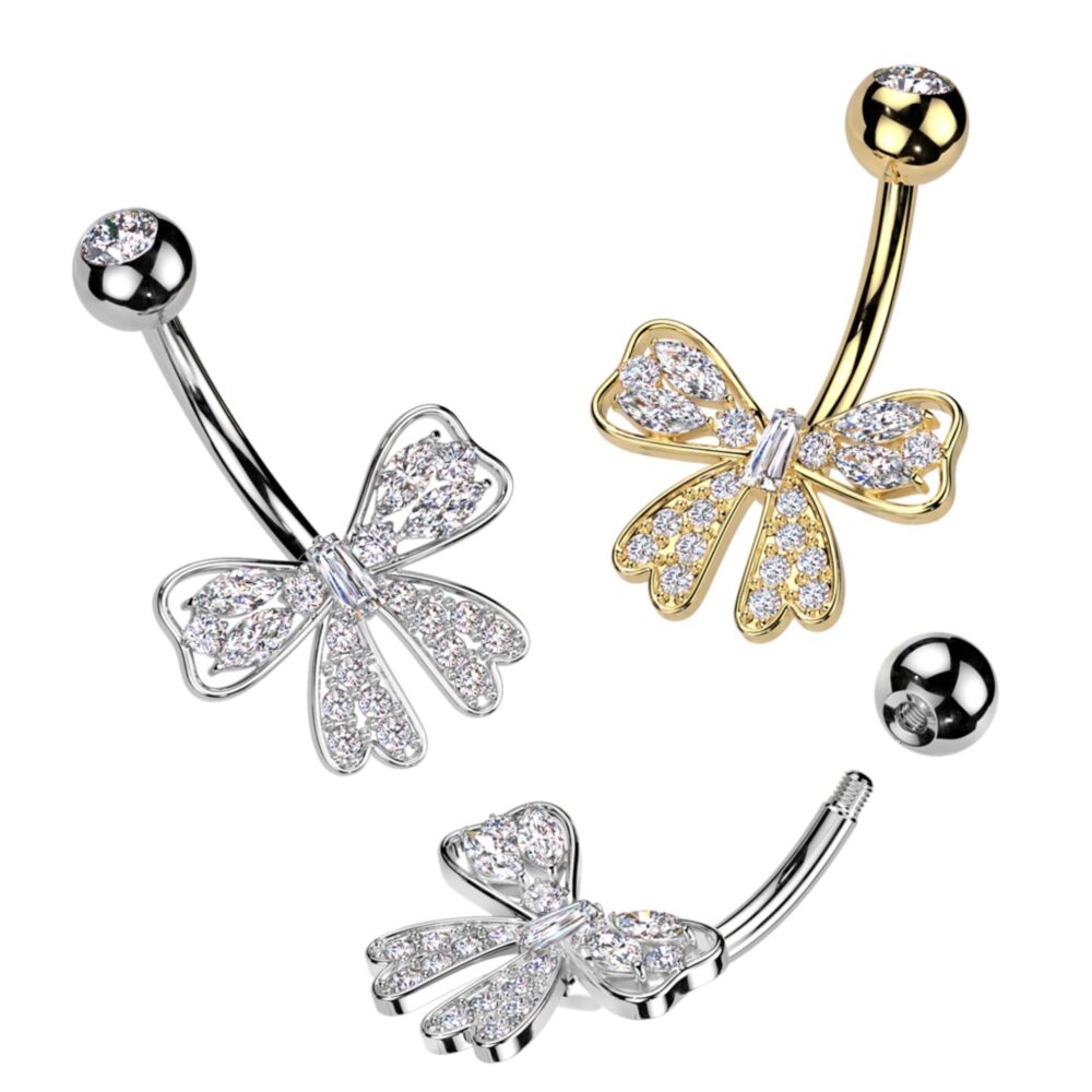 316L Surgical Steel 316L Surgical Steel Pave CZ Ribbon Belly Button...