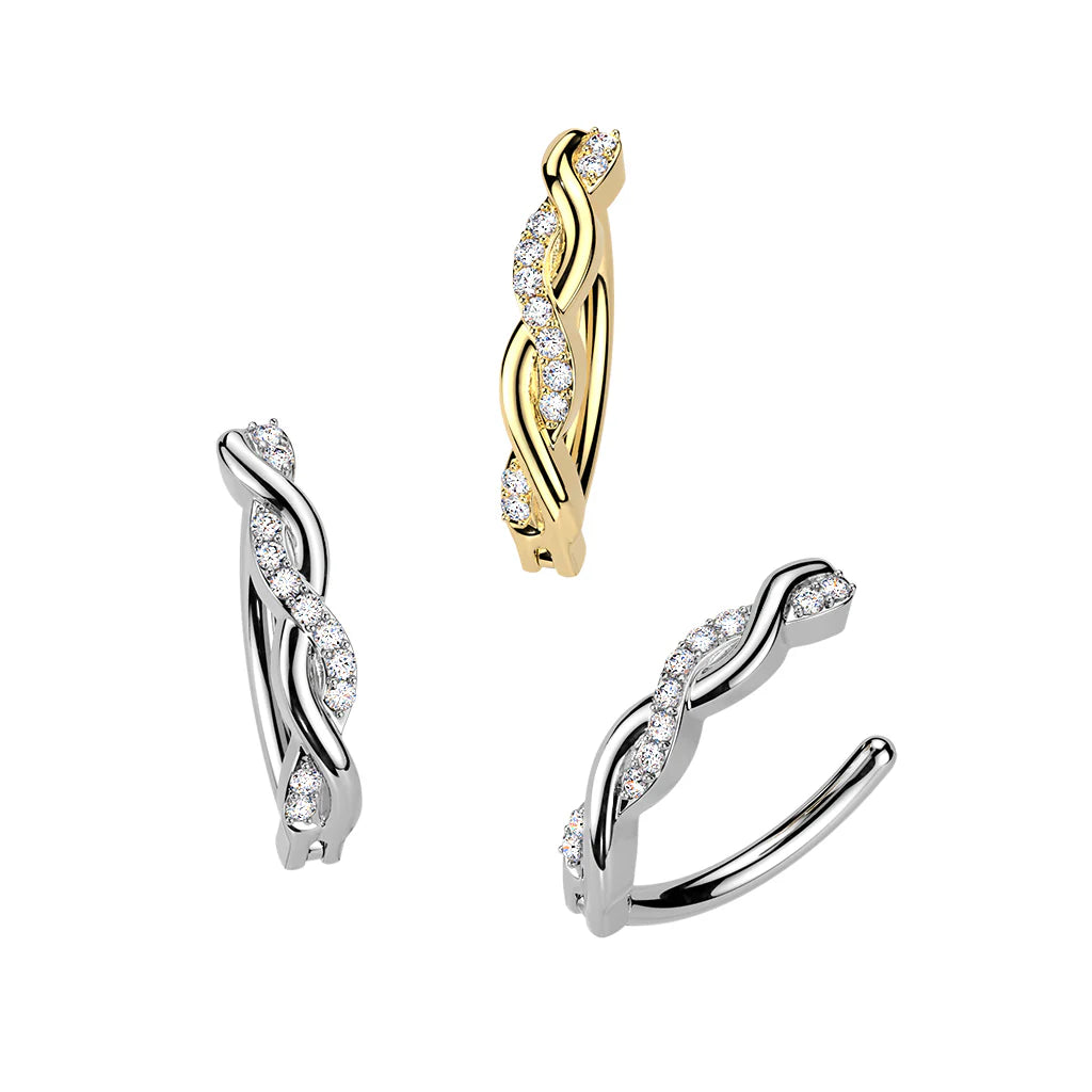 316L Surgical Steel 316L Surgical Steel Pave CZ Twist Hinged Belly...
