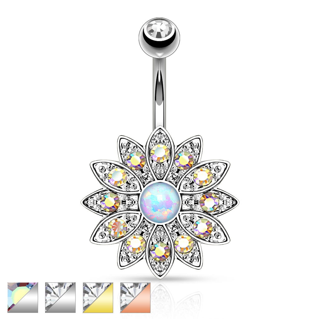 316L Surgical Steel 316L Surgical Steel Paved Crystal Flower With Opal...