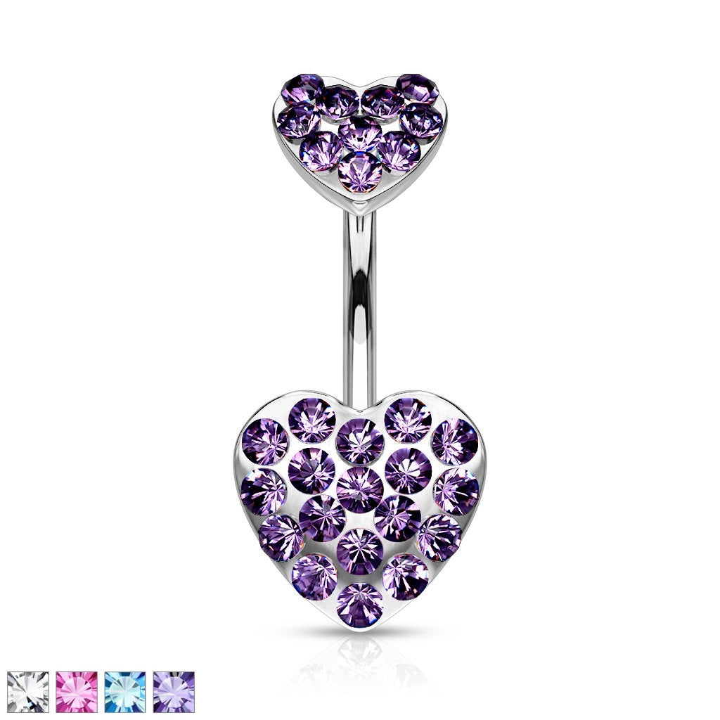 316L Surgical Steel 316L Surgical Steel Paved Gemmed Hearts Belly...