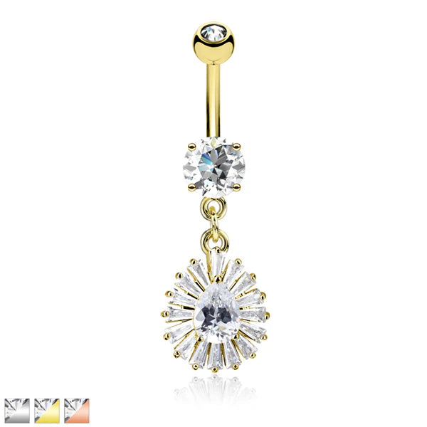 316L Surgical Steel 316L Surgical Steel Pear CZ Center and Princess Cut...