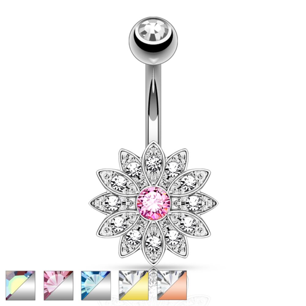 316L Surgical Steel 316L Surgical Steel Petite Crystal Paved Flower...