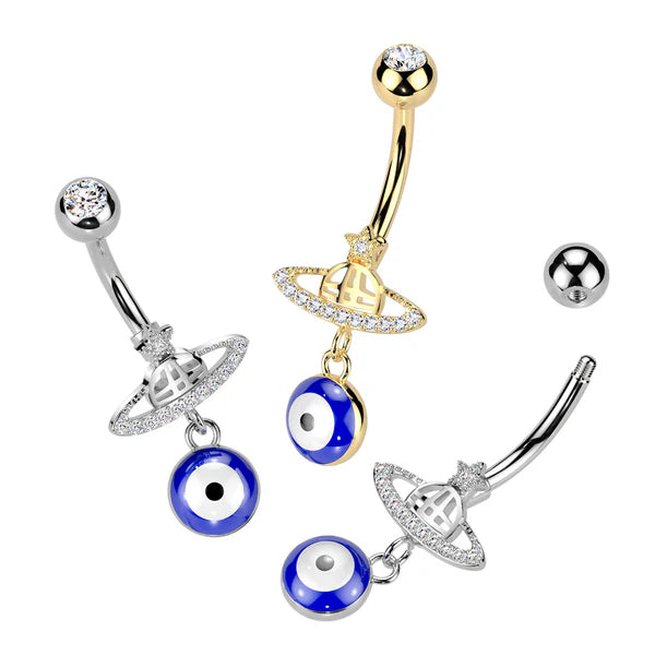 316L Surgical Steel 316L Surgical Steel Planet With Pave CZ Ring Belly...