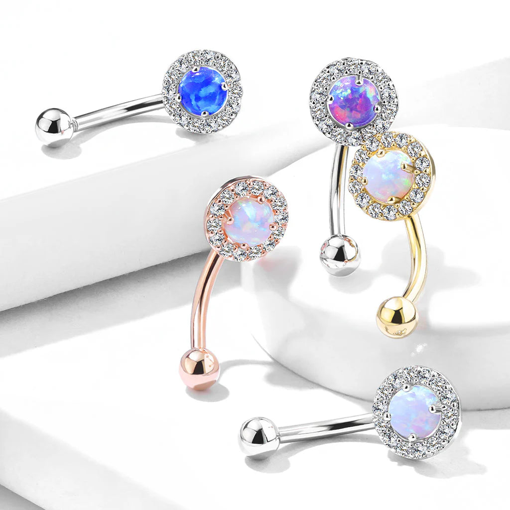 316L Surgical Steel 316L Surgical Steel Prong Set Opal Center With CZ...