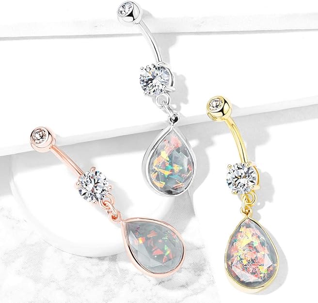 316L Surgical Steel 316L Surgical Steel Rainbow Glitter Opalite Stone...