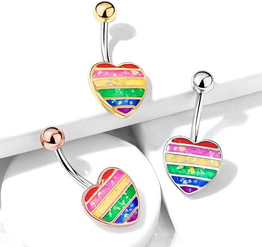 316L Surgical Steel 316L Surgical Steel Rainbow Opal Glitter Filled...