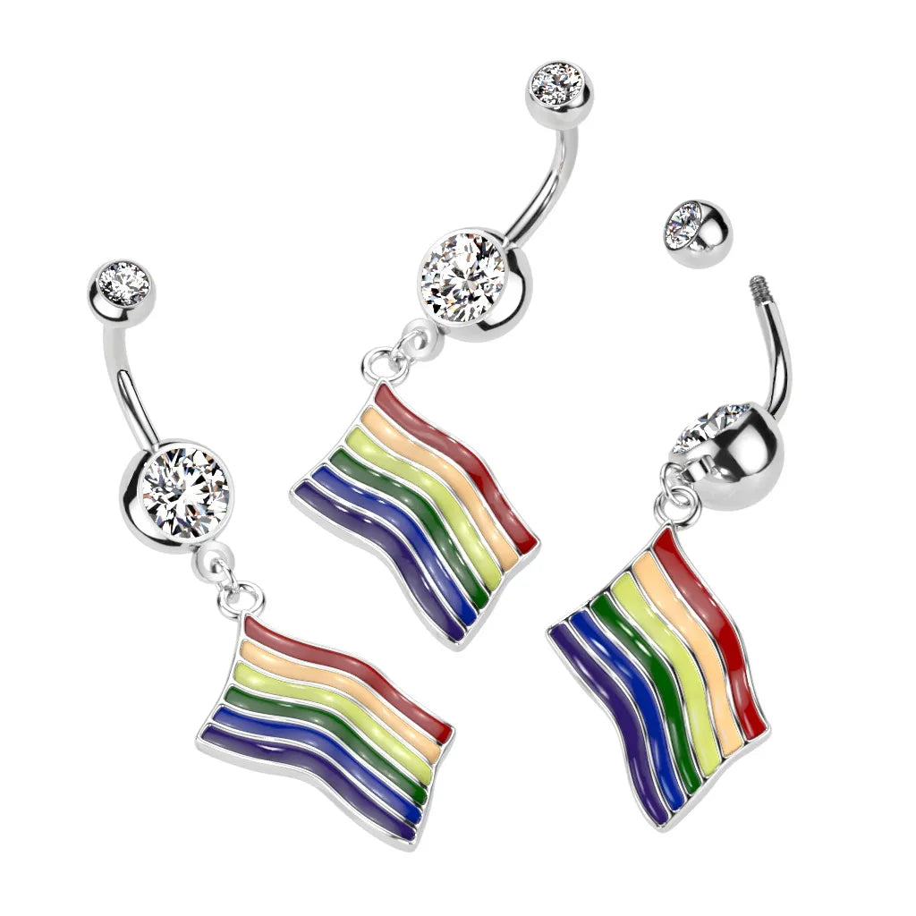 316L Surgical Steel 316L Surgical Steel Rainbow Pride Flag Dangle...