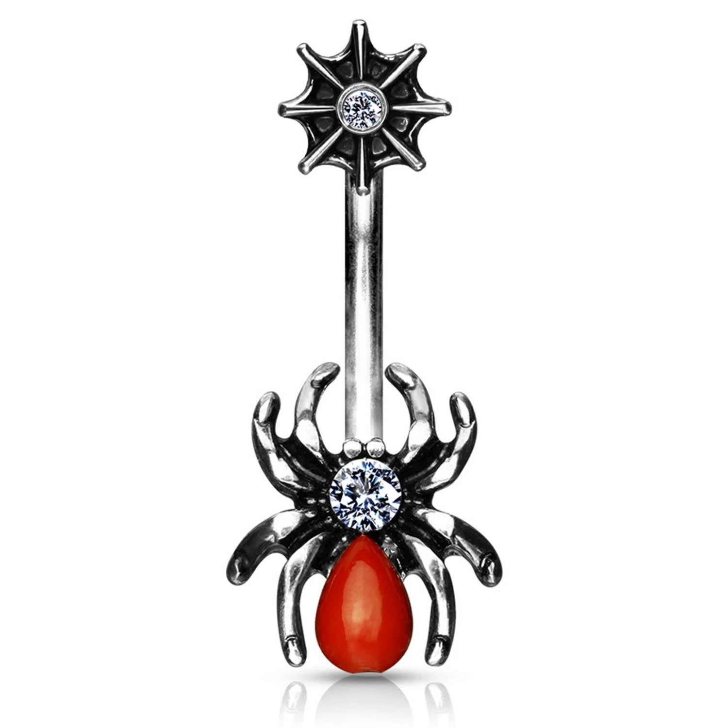 316L Surgical Steel 316L Surgical Steel Red Spider and Web With CZ...