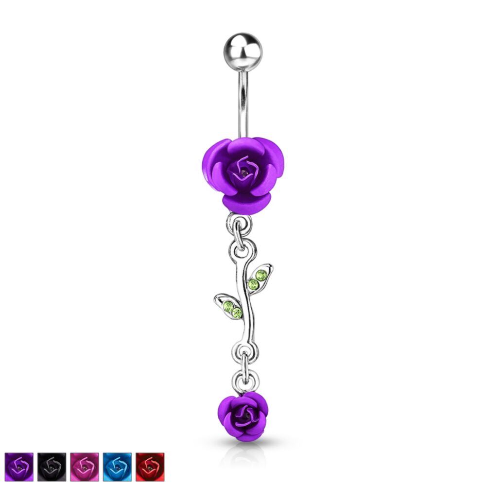 316L Surgical Steel 316L Surgical Steel Rose Dangle Metal Rose Belly...
