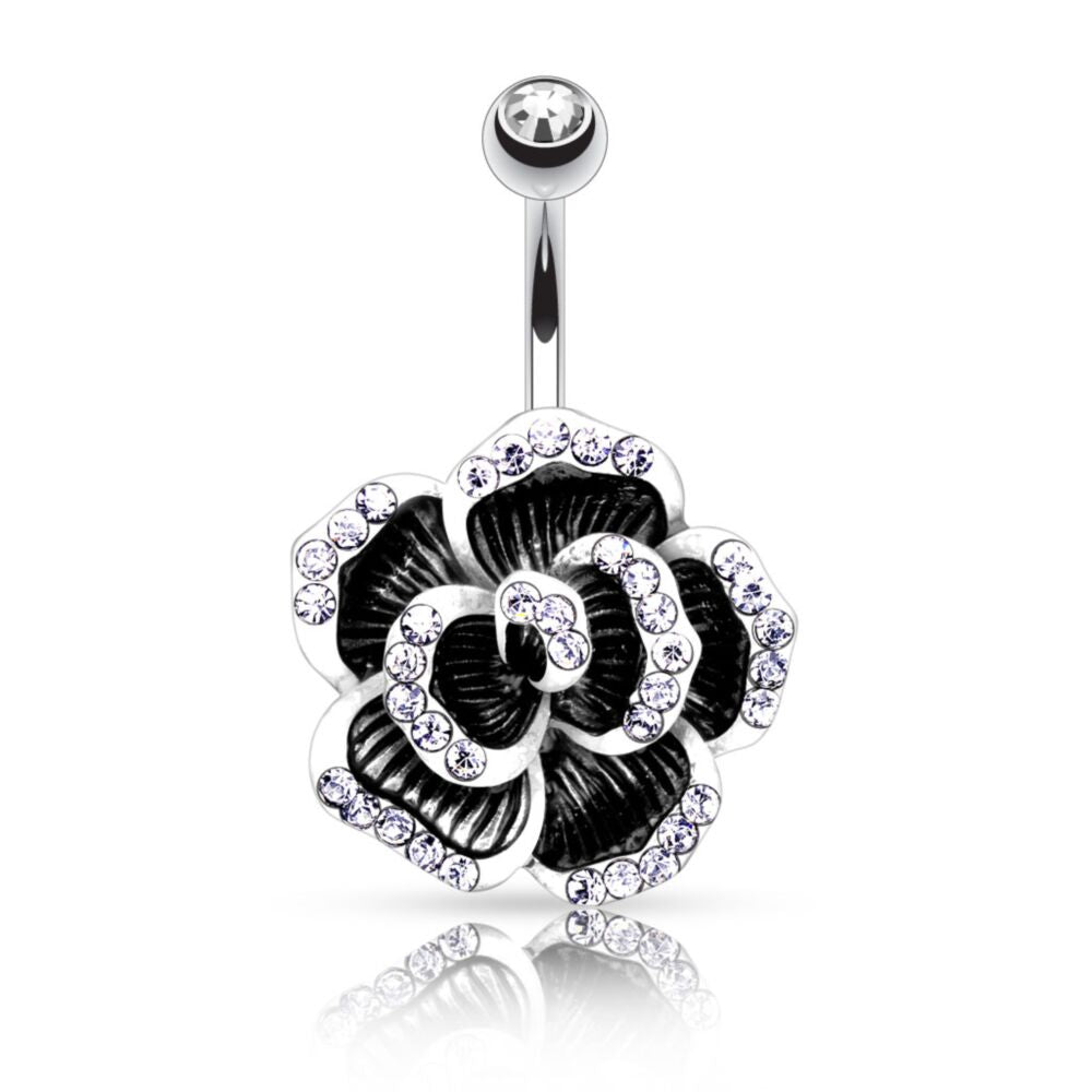 316L Surgical Steel 316L Surgical Steel Rose Petal With Gem Paved Edge...