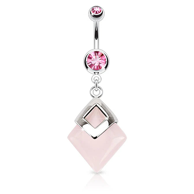316L Surgical Steel 316L Surgical Steel Rose Quartz Diamond Shaped Semi...