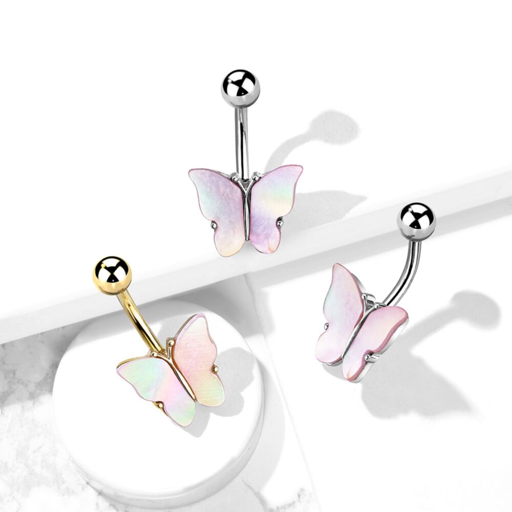 316L Surgical Steel 316L Surgical Steel Shell Covered Butterfly Belly...