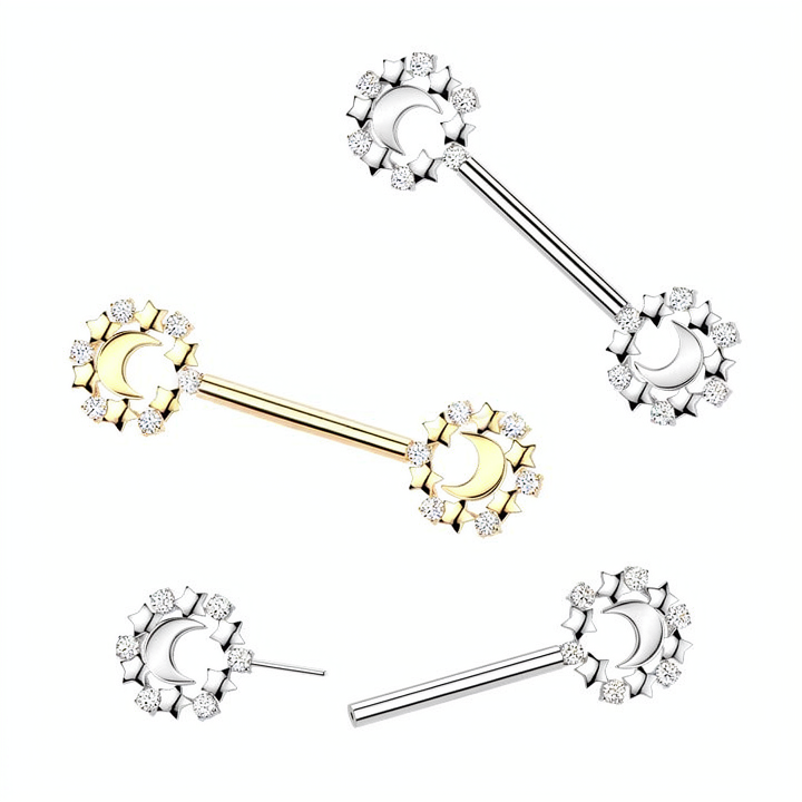 316L Surgical Steel 316L Threadless Push In Crescent Moon Nipple...