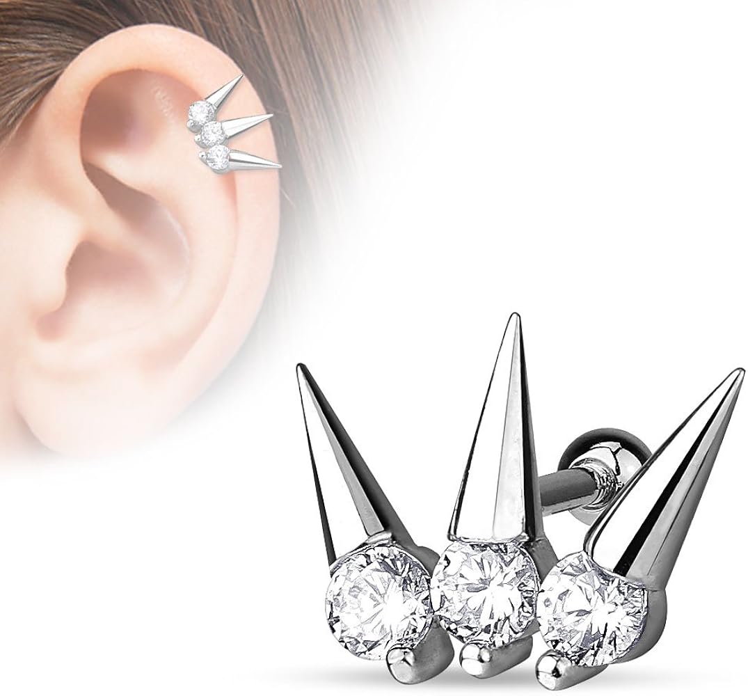 316L Surgical Steel 3 CZ Set Spikes 316L Surgical Steel...