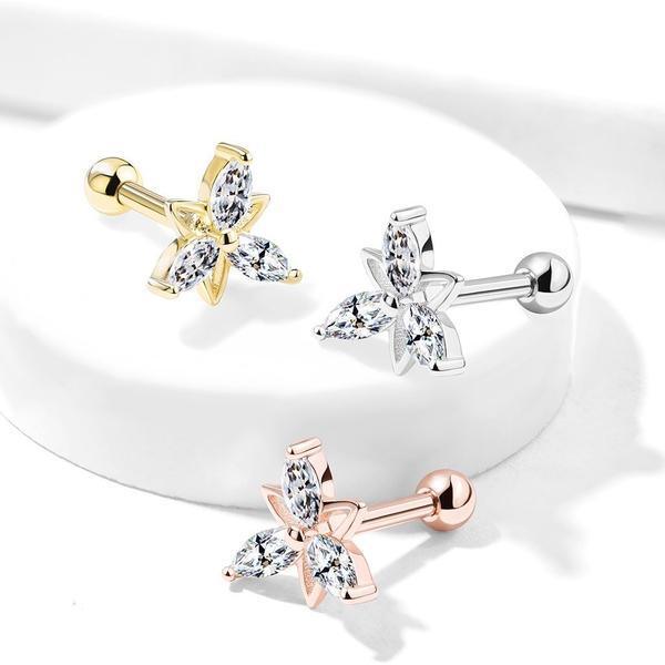 316L Surgical Steel 3 Marquise CZ Double Triangle Flower Top 316L...
