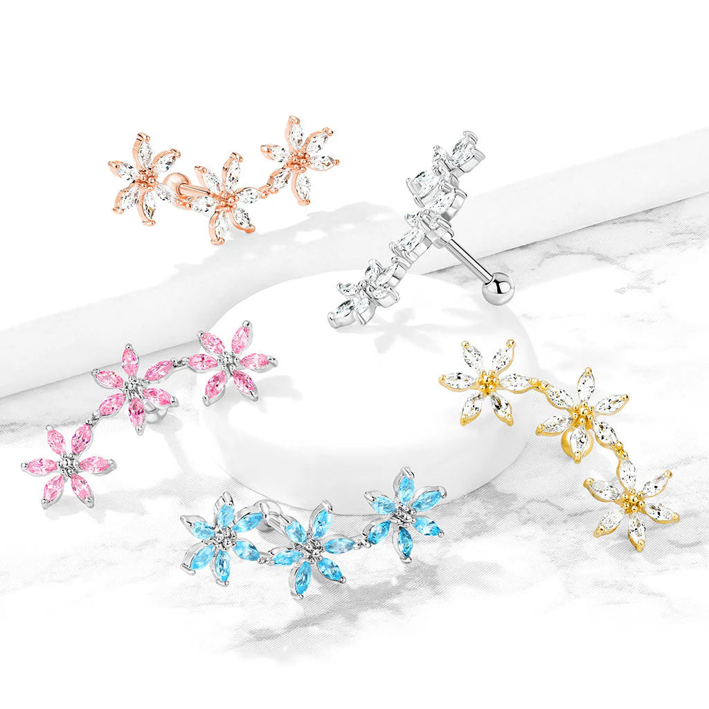 316L Surgical Steel 3 Marquise CZ Flowers 316L Surgical Steel...