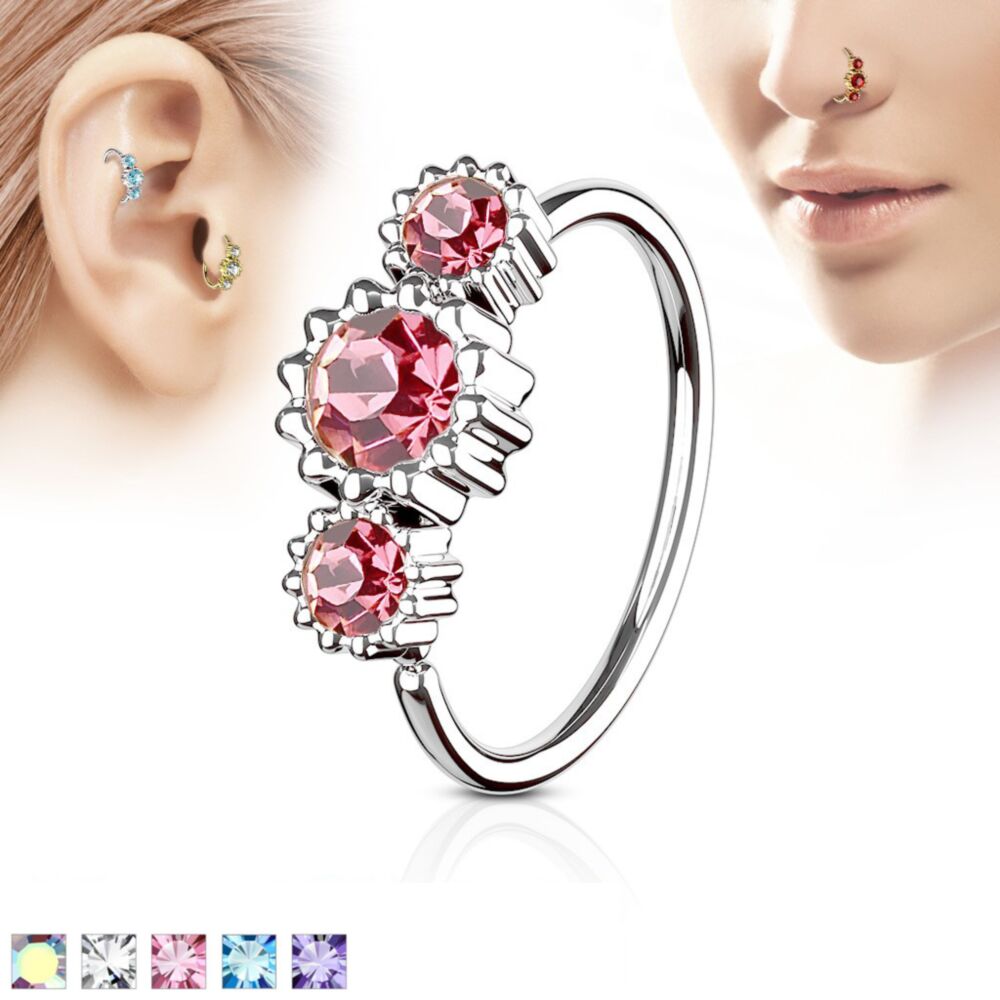 316L Surgical Steel 3 Round CZ Set 316L Surgical Steel Hoop Ring for...