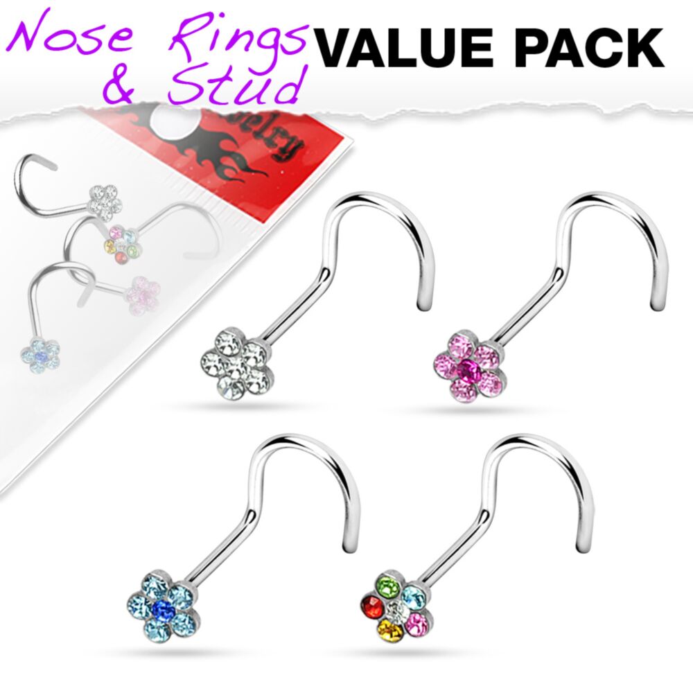 316L Surgical Steel 6-Gem Flower Nose Screw