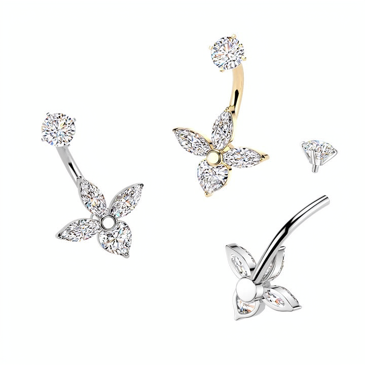 316L Surgical Steel All 316L Internally Threaded 3 Marquise & Heart CZ...